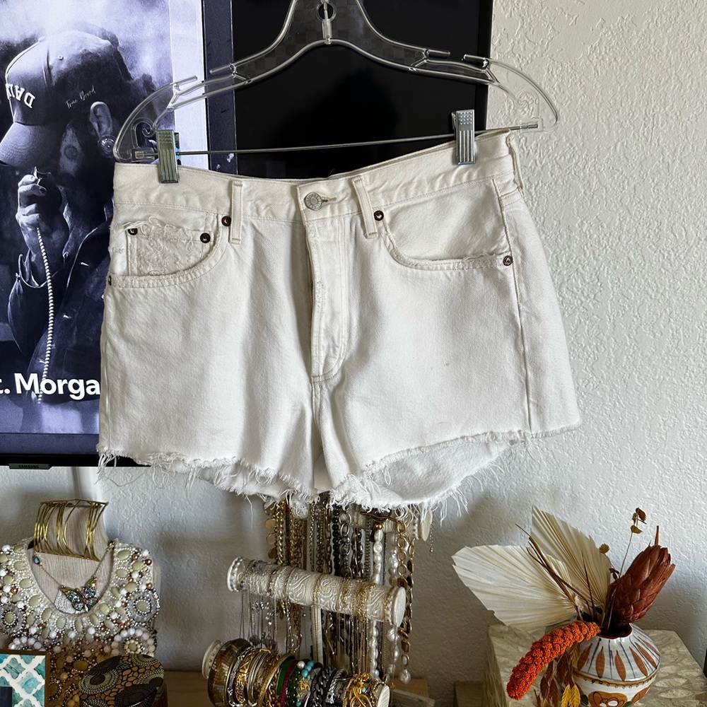 AGOLDE CREAM DENIM PARKER SHORTS SIZE 27